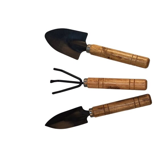 Miniature Gardening Tool Set With Wooden Handles & Metal Heads Set of 3, 6"long - Picture 4 of 5